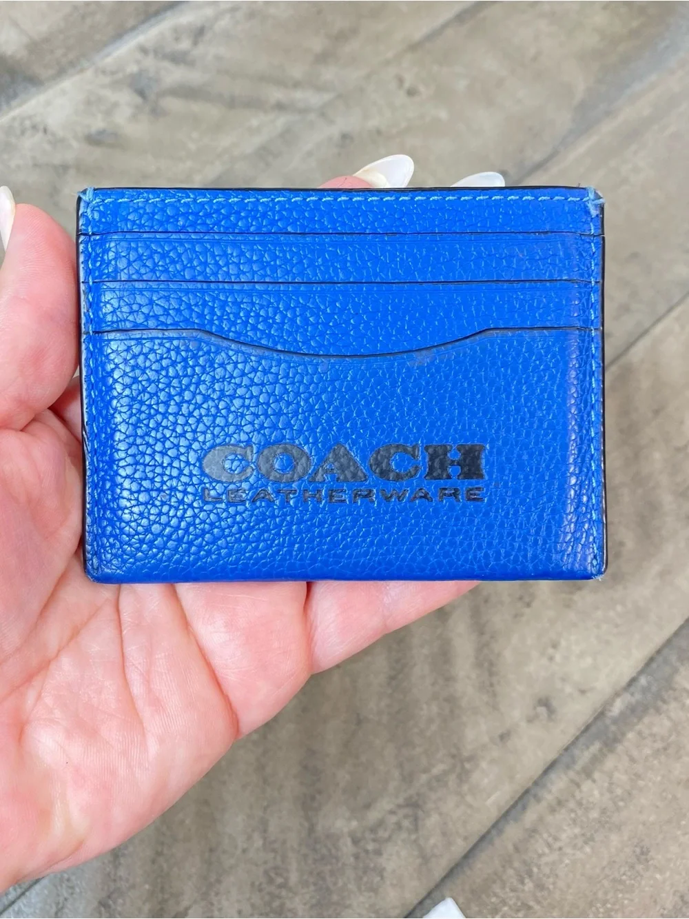 COACH Leatherware Flat Card Case Pebble Leather Blue Wallet Slim Minimalist